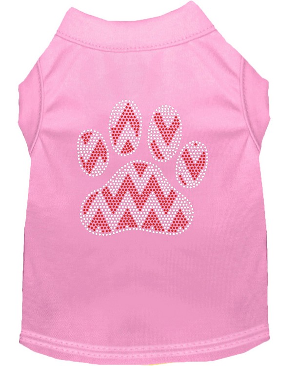 Candy Cane Chevron Paw Rhinestone Dog Shirt Light Pink Med